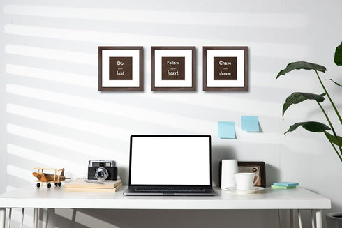 8x8 Set 3 5x5 8x8 Picture Frame of with Real Glass for Pictures with Mat or Without Mat, Wall Mounting or Tabletop