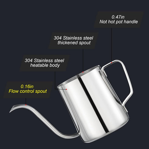 PARACITY Pour Over Kettle, Gooseneck Spout Coffee Tea Pot 12OZ for Camping Coffee Maker, Stainless Steel