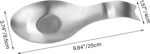 Stainless Steel Spoon Rest, Spatula Ladle Holder, Stainless Steel Utensil Spoon Rest Holder, Brushed Finish, Dishwasher Safe 3.8 x 9.4 Inch (Fish Shape Silver Color 1PC)