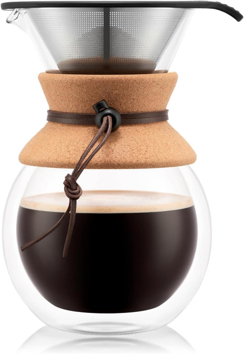 Bodum 34oz Pour Over Coffee Maker, High-Heat Borosilicate Glass with Reusable Stainless