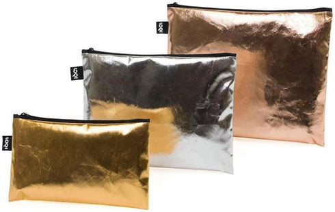 LOQI Metallic Zip Pockets, Gold, Silver, Rose Gold