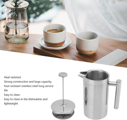 Stainless Steel Insulated Coffee Press, 800ML French Press Coffee Tea Maker, Rust-Free & Dishwasher Safe