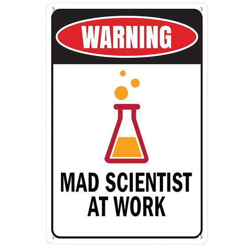 Mad Scientist Home Wall Decor - Aluminum Science Gifts, Laboratory Sign Tin Metal Decor for Chemistry Classroom