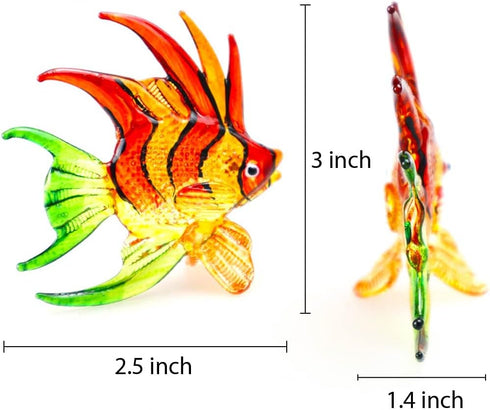WitnyStore Tiny 3" Red Orange Green Lionfish Figurine - Miniature Hand Blown Glass Marine Animals Collectible Decor