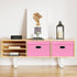 Linen Fabric Foldable Storage Cube Bin Organizer, 3Pcs Fabric Bins with Lid and Leather Handles for Home, Closet, Pink