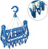SteelFever Clothes Drying Hanger, Foldable Drying Rack with 32 Clips for Clothes, Underwear, Socks (Blue)