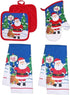 Christmas Kitchen Towel Set - 5 Piece with 2 Towels, 2 Pot Holders & 1 Oven Mitt (Santa Claus)
