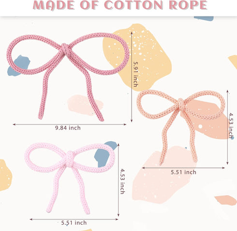 RattanView 3 2 Pcs Boho Bow Wall Decor Pink Bow Decoration Baby Shower Coquette Room Decor Woven Macrame Wall Hanging