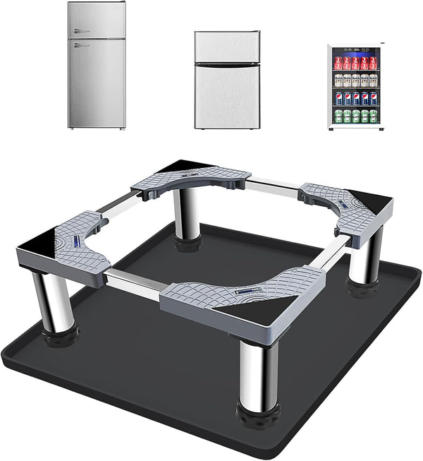 Mini Fridge Stand with Silicone Mat, Adjustable Universal Stand Base with 4 Sturdy Feet, 24''x 24'' Mini Fridge Drip Pan
