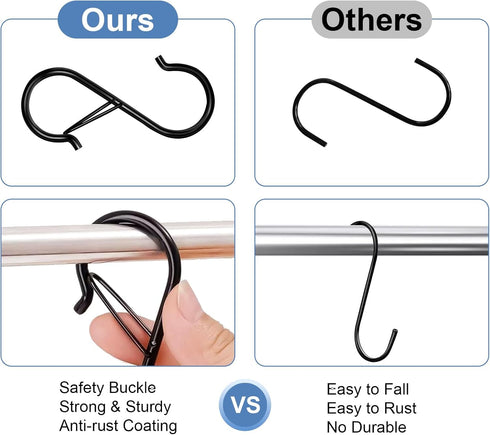 12 Pack S Hooks for Hanging, 3.5 Inch Heavy Duty Metal Black S Hooks for Plants, Pots, Pans, Clothes, Towels