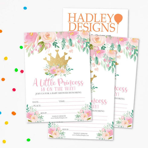 Hadley Designs 25 Girl Baby Shower Invitations - Princess Theme Baby Shower Invitations, Baby Sprinkle Invitations