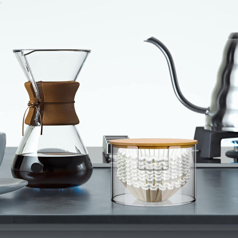 Coffee Filter Holder, Reusable Clear Storage Container with Bamboo Lid, Stylish Dispenser for Kitchen Countertop