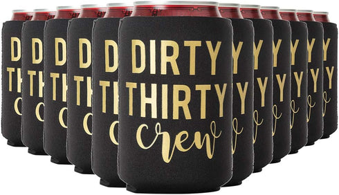 Dirty Thirty Crew Can Coolers, Set of 12 for 30th Birthday Decorations for Him and Her