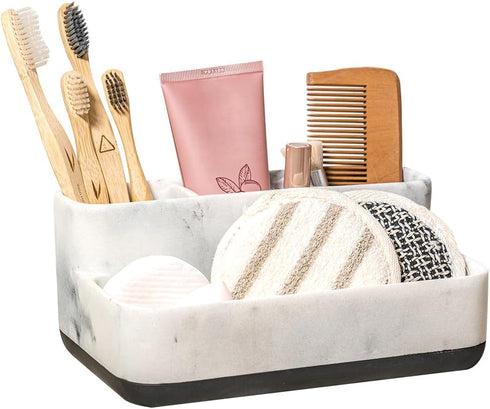 Counter 4 zccz White Marble Design Makeup Organizer - Bathroom Storage for Toothbrushes and Cosmetics - Anti-Slip