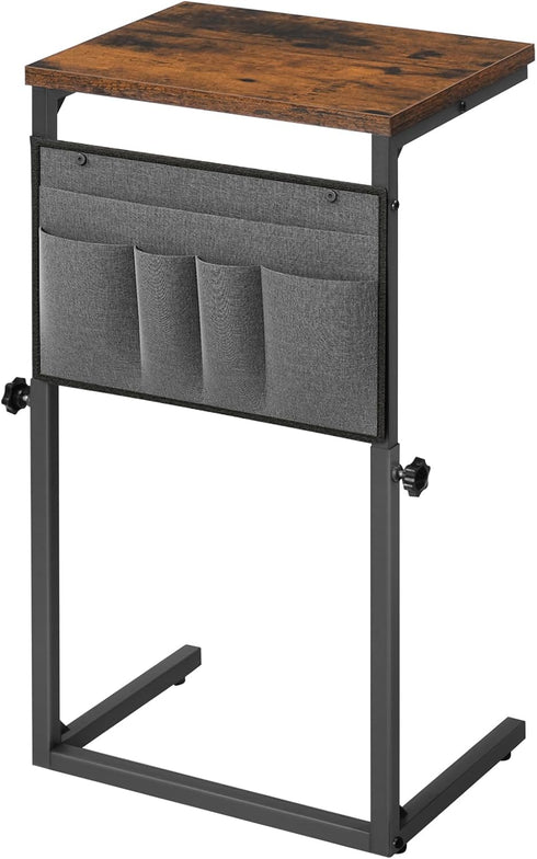 BF77SF01 HOOBRO C Shaped End Table, Adjustable Height Side Table for Sofa, Couch Side Table for Small Spaces, Slide