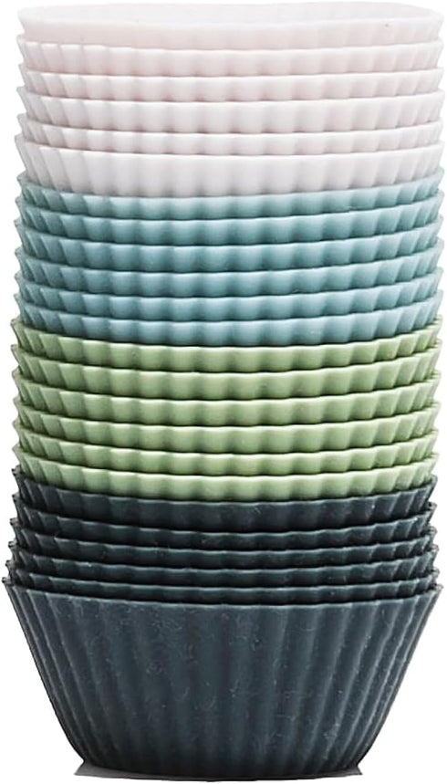 The Silicone Kitchen 24 Pack Mini Silicone Baking Cups, Non-Toxic, BPA Free, Dishwasher Safe, White Blue Green
