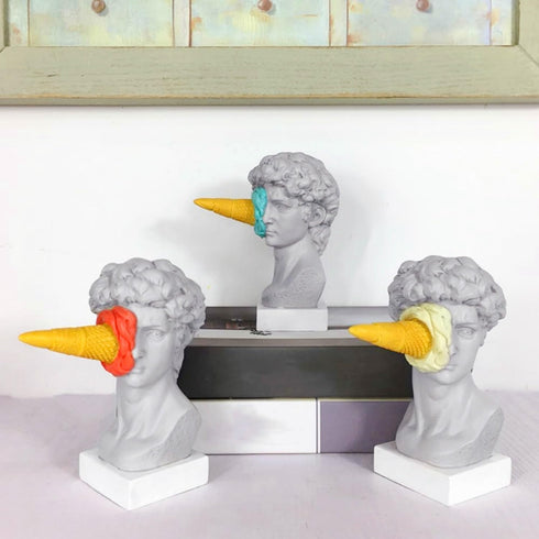 JTZXJJX 6.3 Inch Ice Cream David Head Resin Sculpture Statue for Living Room, Office, Bookshelf, Coffee Table