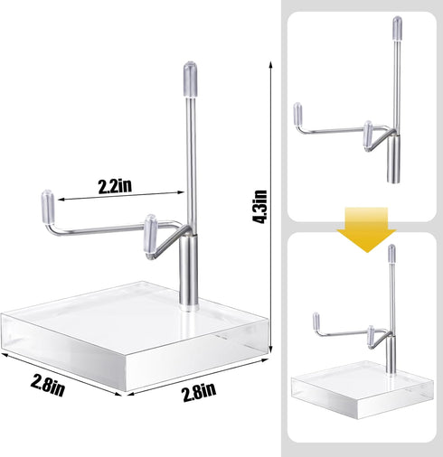 4 Pcs Adjustable Metal Arm Display Stand Easel with Acrylic Base Rock Display Easel Holder Acrylic Easel Crystal Display Stand Clear Plate Stand for Geodes Mineral Agate (2.8 x 2.8 x 4.3 Inch)
