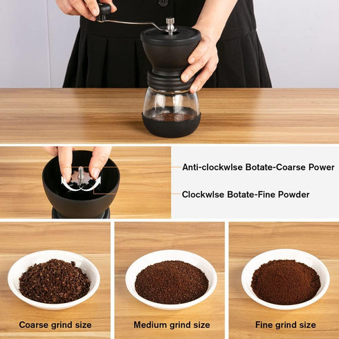 Manual Coffee Grinder with Burr, Coffee Bean Grinder for Espresso, French Press, Includes 2 Glass Jars and Brush