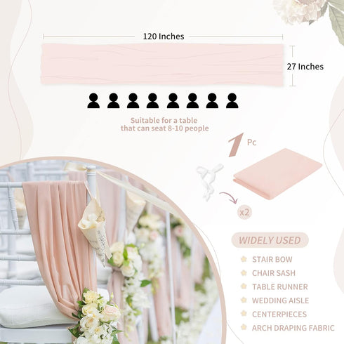 Light Peach Chiffon Table Runner, 27x120 Inches Long for Baby Shower and Wedding Decorations