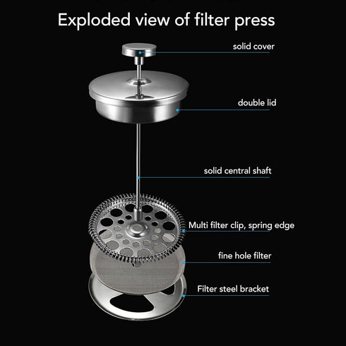 French Press Coffee Maker, 304 Stainless Steel Insulated Pot, Double Layer, 350-1000ML, Silver