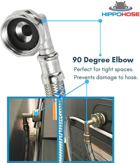 Washing Machine Hoses - DOUBLE 90° Elbow to Fit Tight Spaces, Burst Proof Washer Water Supply Line (2 Pack)