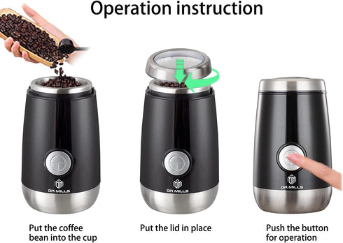 DR MILLS DM-7445 Coffee Grinder Electric Grinder Spice and Herb Grinder, Blade & cup made with SUS304 stianlees steel food grinders electric by DR MILLS