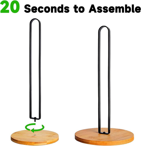 Black Wood Paper Towel Holder, Free-Standing Countertop Kitchen Towel Holder with Non-Slip Base