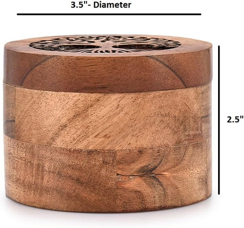Acacia Wood Spice Cellars Box with Lid, Round Storage Box for Kitchen Counter, 3.5" x 3.5" x 2.5" for Spices