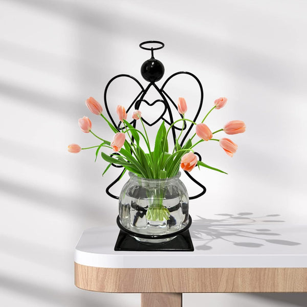 Angel Plant Terrarium with Metal Stand, Air Planter Bulb Glass Vase Metal