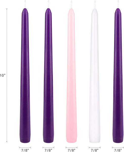 Mega Candles 5 pcs Unscented Christmas Advent Candles Set, Hand Poured Premium Wax Taper Candle 10 Inch