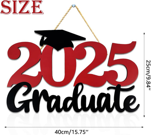2025 Graduation Party Decorations, Wooden Sign Red Class of 2025 Photo Booth Props, 15.75x9.84 inches
