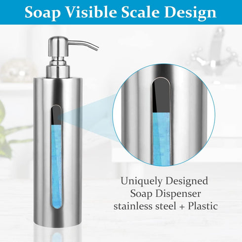 BabyElf Hand Soap Pump Dispenser for Bathroom, Stainless Steel Dish Soap Dispenser for Kitchen, 7oz/200ML