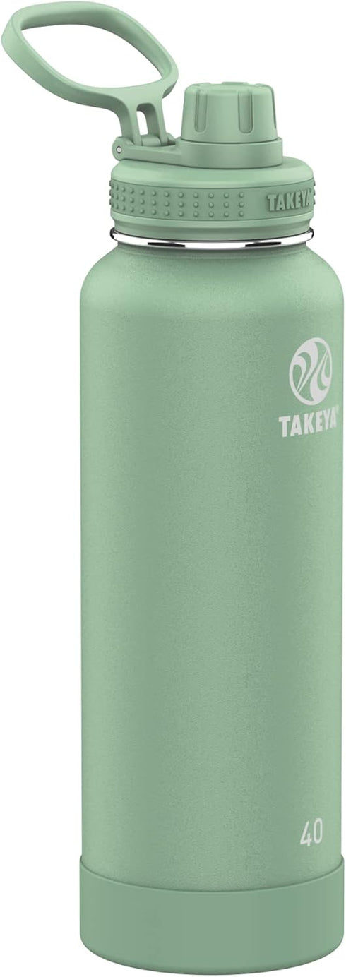 Takeya Actives 40 oz Vacuum Insulated Water Bottle, Premium Quality with Spout Lid, Cucumber