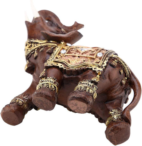 Feng Shui Wood Grain Elephant Statue 5.5" - Thai Elephant with Trunk Up - Collectible Figurine for Home Decor
