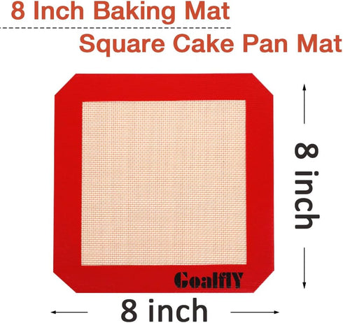 8 Inch Square Silicone Baking Mat, Set of 3 Silicone Cooking Mat for 8 Inch Cake Pan, Silicone Mat for Baking, Silicone Mat for Baking Sheet (Red, Blue, Grey) by Goalfly
