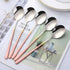 Buyer Star 5-Pieces 8-Inch Rose Gold Metal Korean Soup Dinner Spoon Set, Stainless Steel