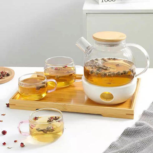 Hwagui Glass Teapot with Infuser, Heat Resistant Kettle for Loose and Blooming Tea, 1000ml/33oz