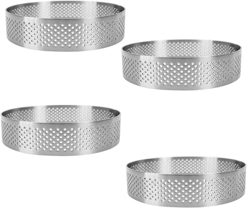 4 Pieces Perforated Tart Ring, 8cm High Grade Stainless Steel Heat-Resistant Cake Dessert Ring, 3.15 Inch Pastry Mold