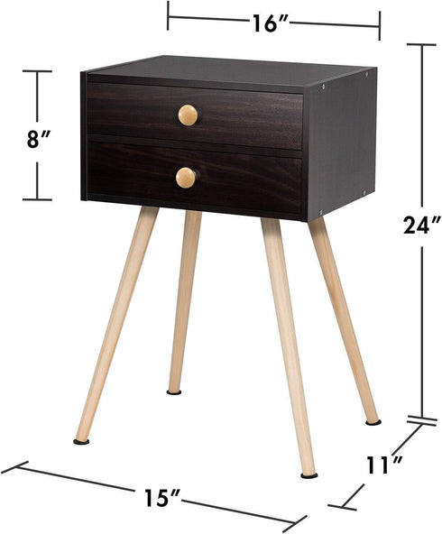 2-Drawer 4 Giantex Mid Century Modern Nightstand, Bedside Tables with Solid Wood Legs, Night Stand for Small Spaces