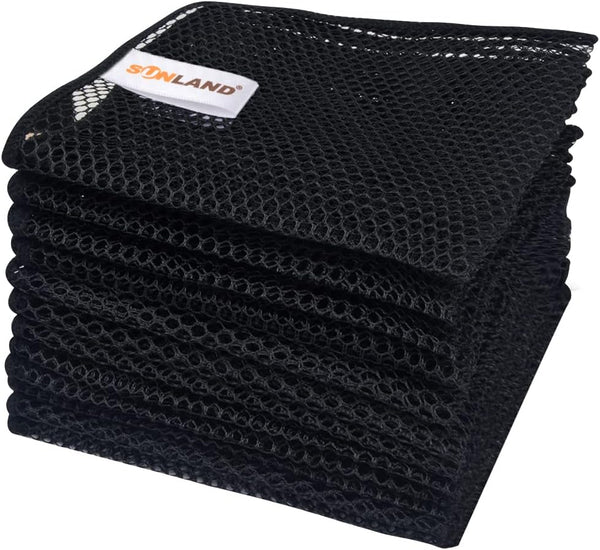 SUNLAND Mesh Dish Cloths for Washing Dishes, Fast Drying and Easy to Clean, 12 Pack (12Inch x 12Inch, Black)