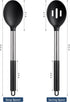 HOTEC Heat Resistant Large Silicone Cooking Spoon, Solid Slotted Spoons, Nonstick Kitchen Cookware Utensils, Mixing, Serving, Stiring Large Spoons, Black