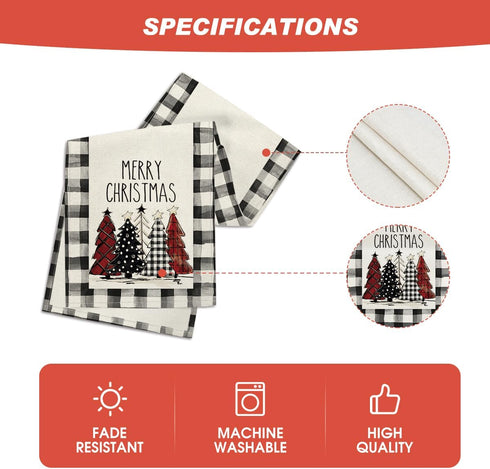 Artoid Mode Watercolor Buffalo Plaid Christmas Trees Table Runner - Merry Xmas Seasonal Holiday Kitchen Dining Decor 13