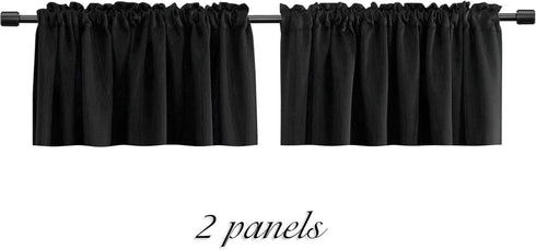 DONREN 12 Inches Long Black Valances - 2 Panels Blackout Window Valances with Rod Pocket for Basement