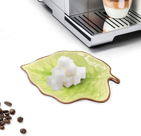 Green Leaf Shape Spoon Rest - Ceramic Spoon Holder for Stove Top, Farmhouse Decor with Wooden Spoon, 5.1 W x 7.5 L