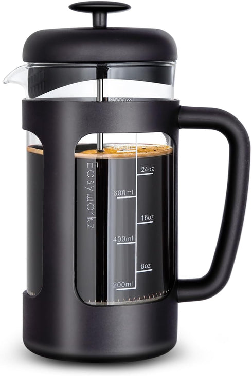 Easyworkz French Press 34 oz Coffee Tea Maker with Borosilicate Glass, Soft Grip Handle