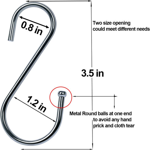 Heavy Duty S Hooks, Stainless Steel Metal for Hanging Pots and Pants, 10 Pack, Supports up to 35 Pounds