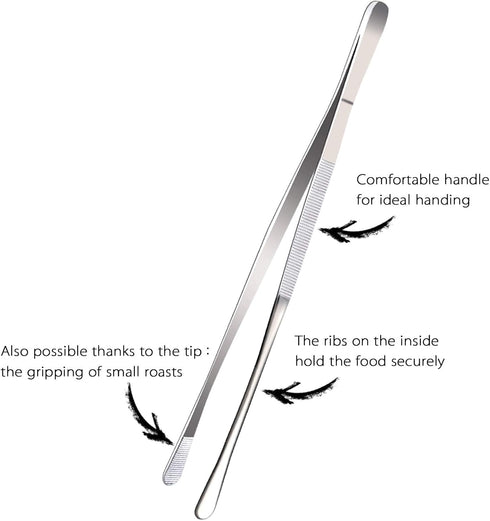2 Pcs Extra-Long 12-Inch Fine Tweezer Tongs, Stainless Steel