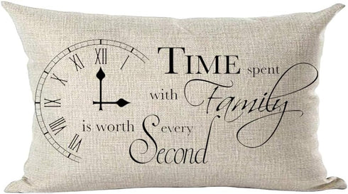 Ramirar Black Word Art Quote Decorative Lumbar Throw Pillow Cover Case, Time Spent with Family Every Second is Worth,