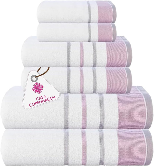CASA COPENHAGEN White Bay 6Pcs 100% Egyptian Cotton Large Designer Towels Gift